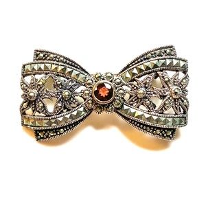 Sterling Silver, Marcasite & Amethyst Vintage Bow Brooch